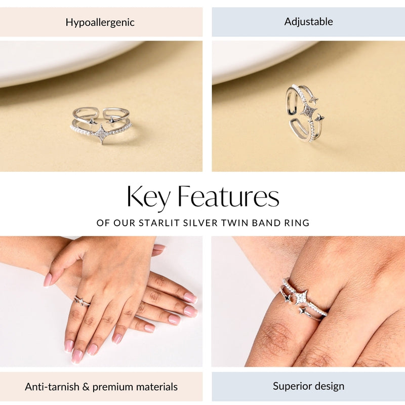 Starlit Silver Twin Band Ring