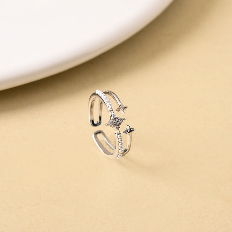 Starlit Silver Twin Band Ring