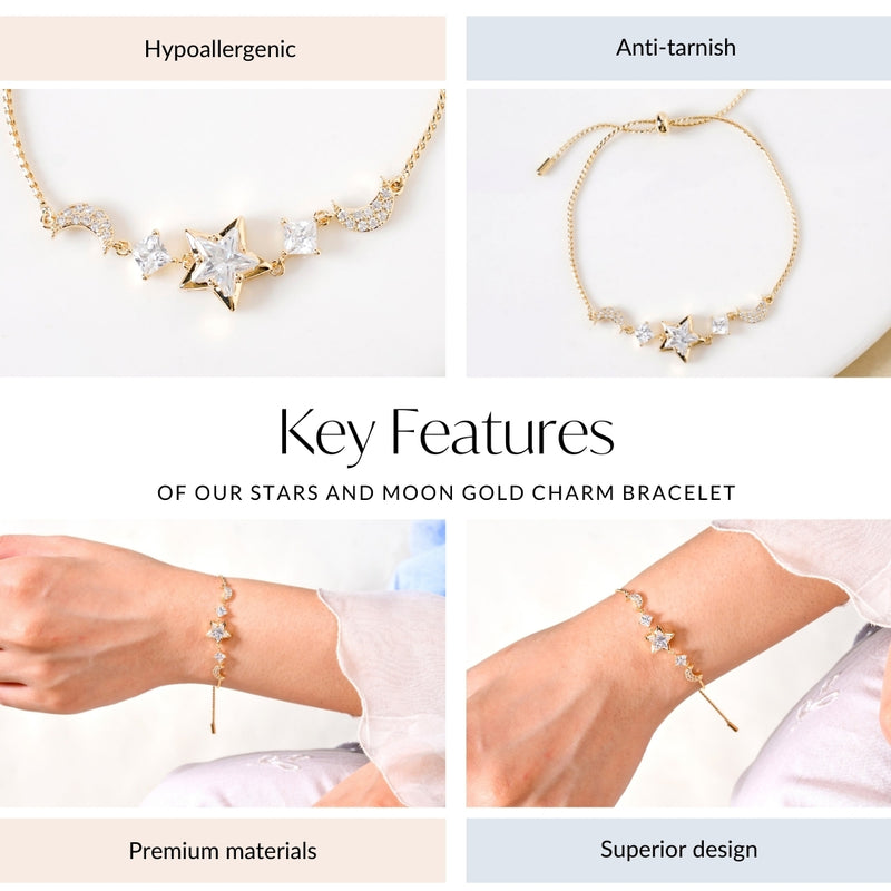 Stars And Moon Gold Charm Bracelet