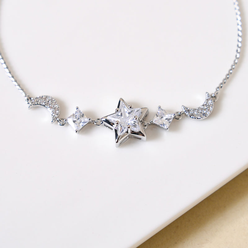 Stars And Moon Silver Charm Bracelet