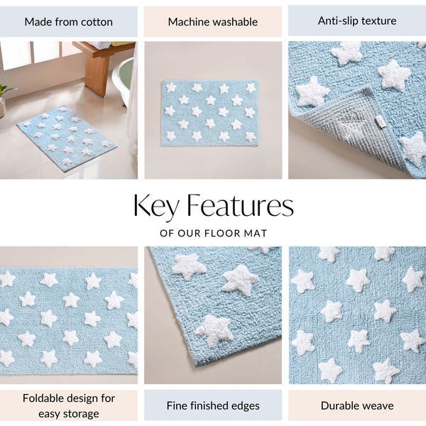 Stars Cotton Anti Slip Floor Mat For Kids Room 62x42cm