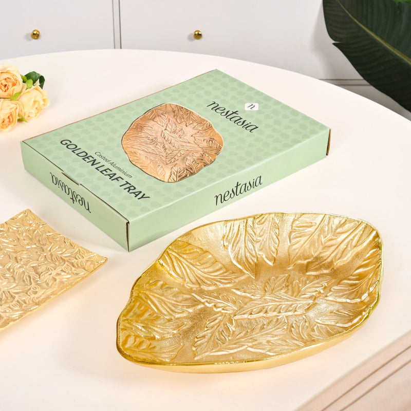 Statement Leaf Embossed Large Table Decorative Tray