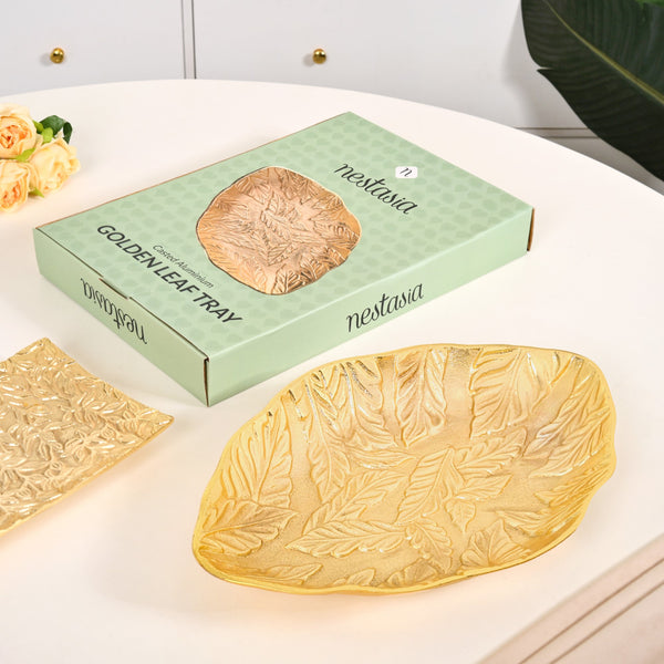 Statement Leaf Embossed Large Table Decorative Tray