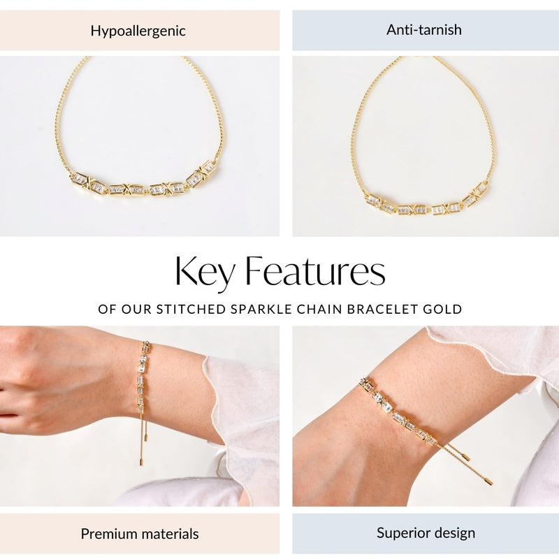 Stitched Sparkle Chain Bracelet Gold