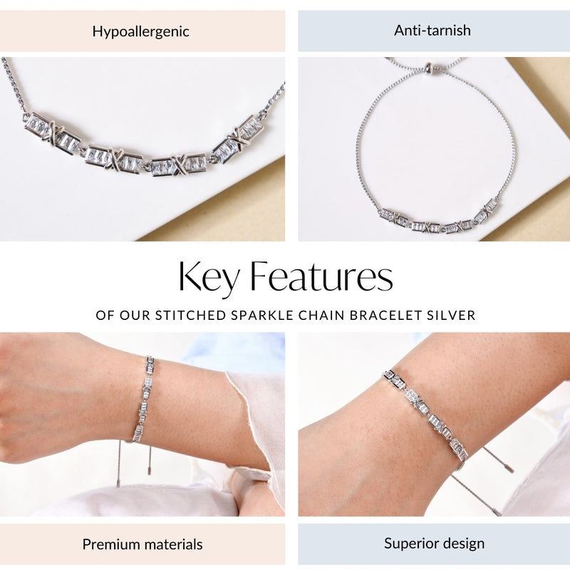 Stitched Sparkle Chain Bracelet Silver