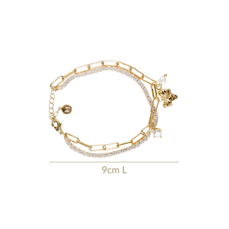 Stone Studded Gold Bow Charm Bracelet