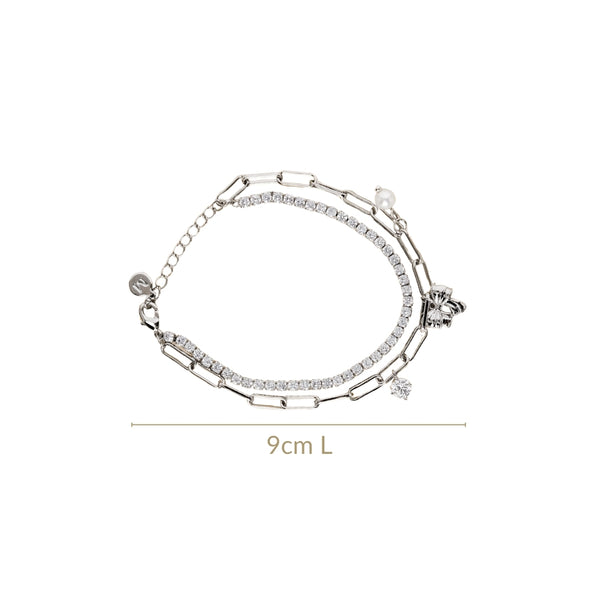 Stone Studded Silver Bow Charm Bracelet