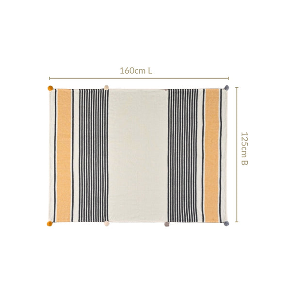 Stripe Story Minimalist Pure Cotton Throw With Boho Balls