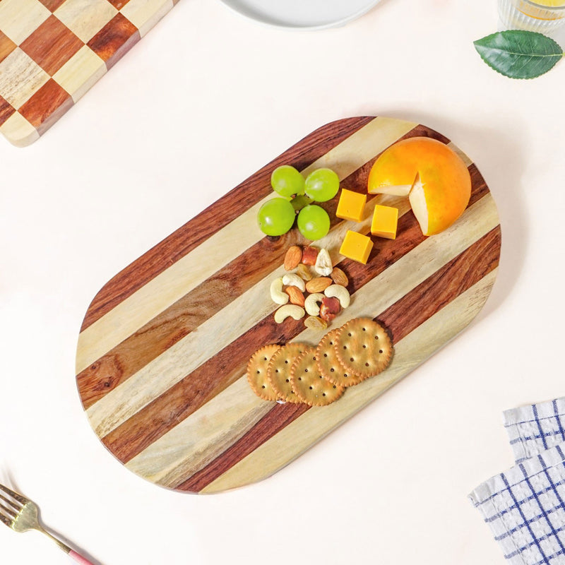 Striped Sheesham Serving Platter 38x20cm