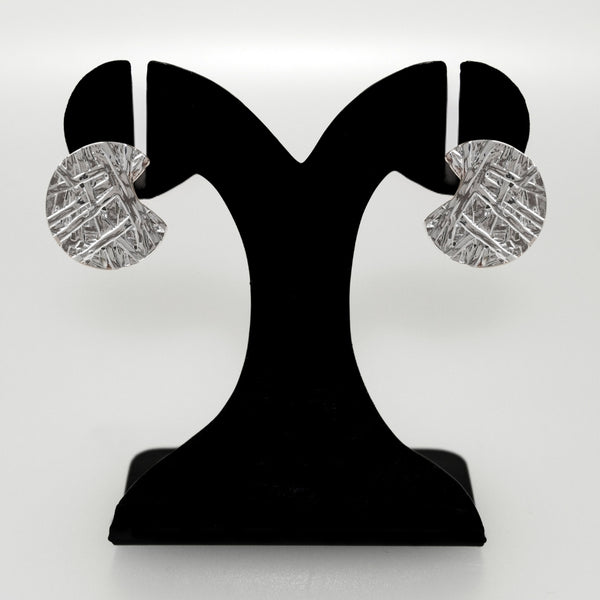 Silver Abstract Textured Round Statement Earrings