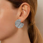 Silver Abstract Textured Round Statement Earrings