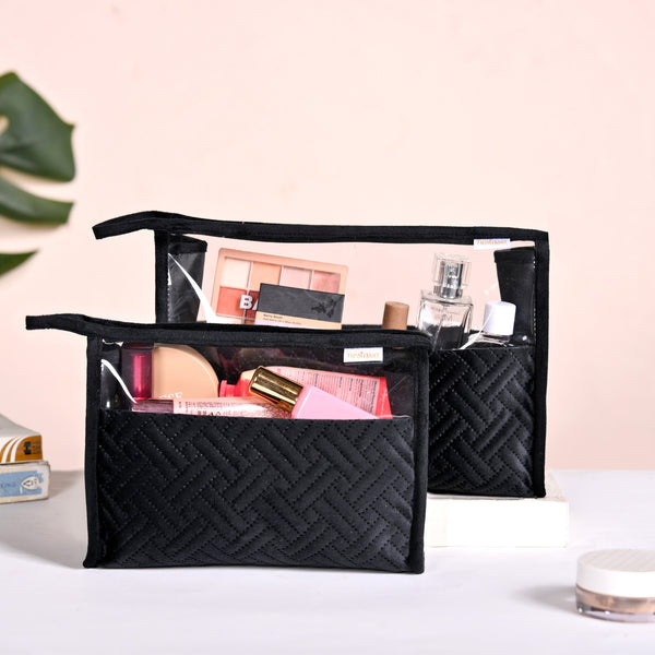 Stylish Black Travel And Makeup Pouch Set Of 2