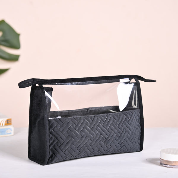 Stylish Black Travel And Makeup Pouch Set Of 2