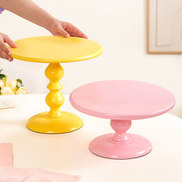 Sugar Pop Round Cake Stand Set Of 2 Pink And Yellow