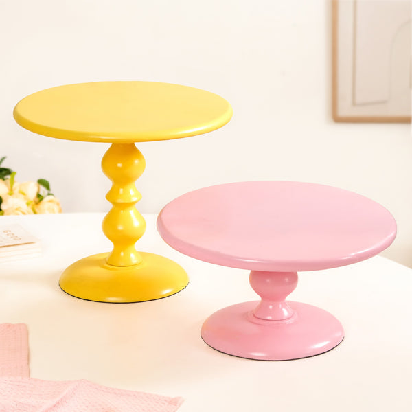 Sugar Pop Round Cake Stand Set Of 2 Pink And Yellow