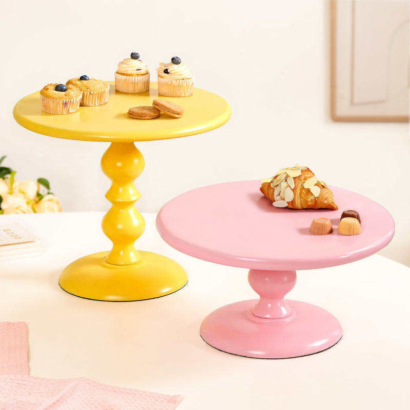 Sugar Pop Round Cake Stand Set Of 2 Pink And Yellow