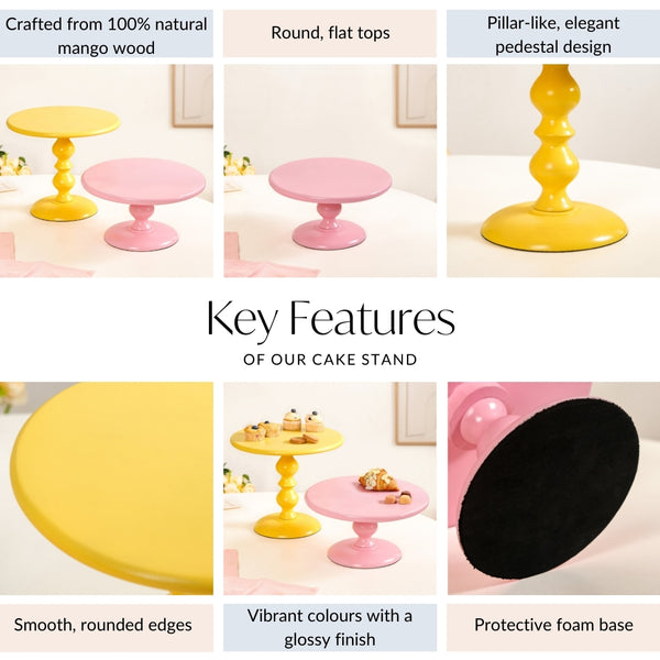 Sugar Pop Round Cake Stand Set Of 2 Pink And Yellow