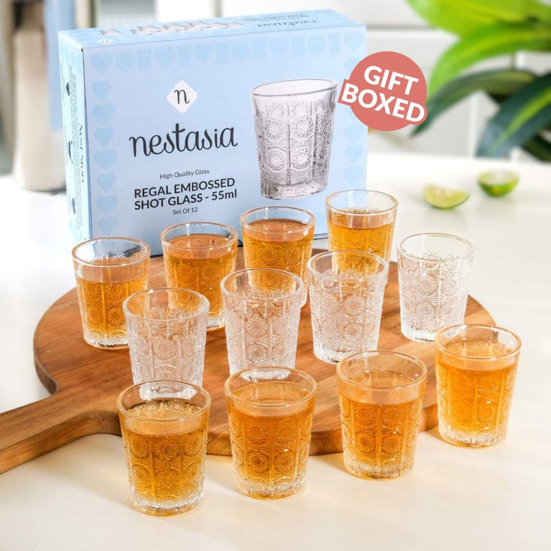 Sunburst Embossed Shot Glass Set Of 12 55ml