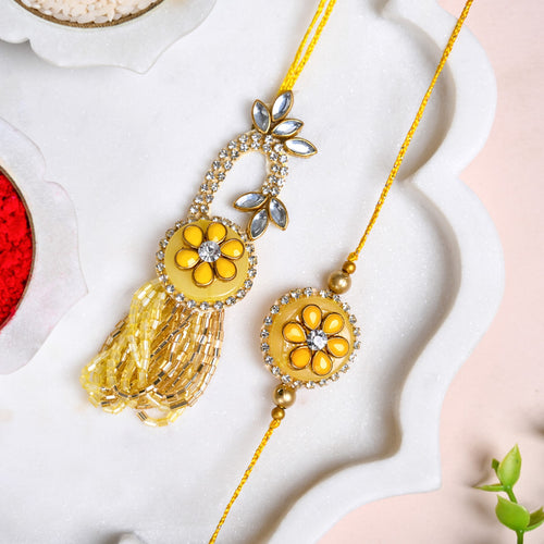 Sunflower Yellow Rakhi Lumba Set