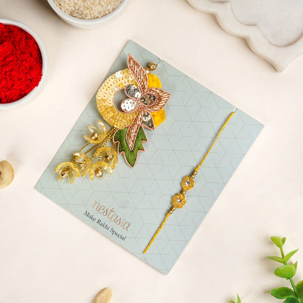 Sunlit Amber Petal Rakhi Lumba Set