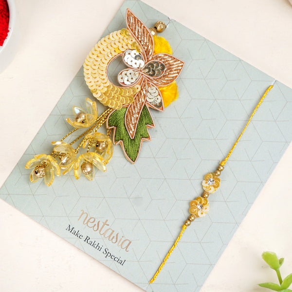 Sunlit Amber Petal Rakhi Lumba Set
