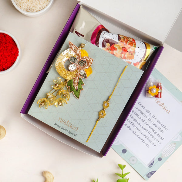 Sunlit Amber Petal Rakhi Lumba Set