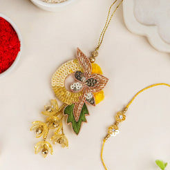 Sunlit Amber Petal Rakhi Lumba Set