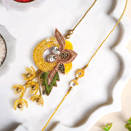 Sunlit Amber Petal Rakhi Lumba Set