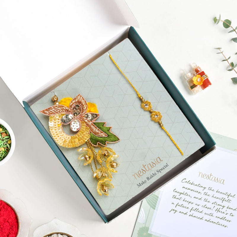 Sunlit Amber Petal Rakhi Lumba Set