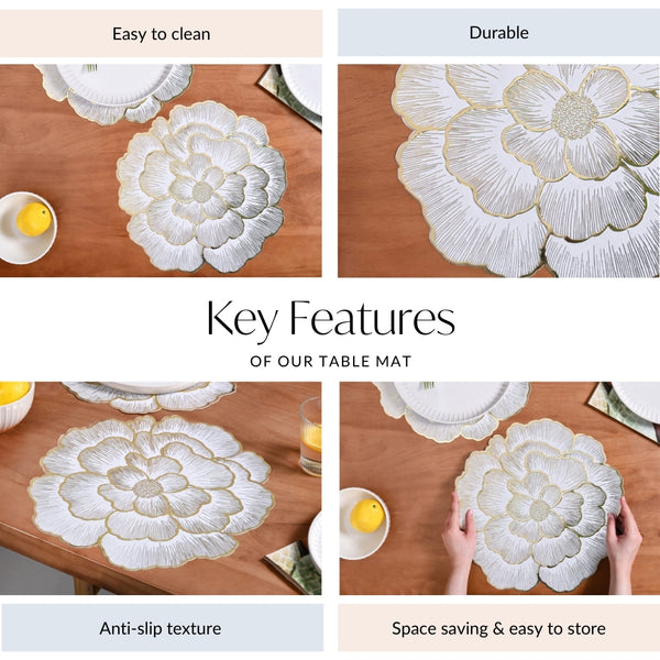 Gold Sunlit Petals Table Mat Set Of 6 Online - Premium Table Mat | Nestasia
