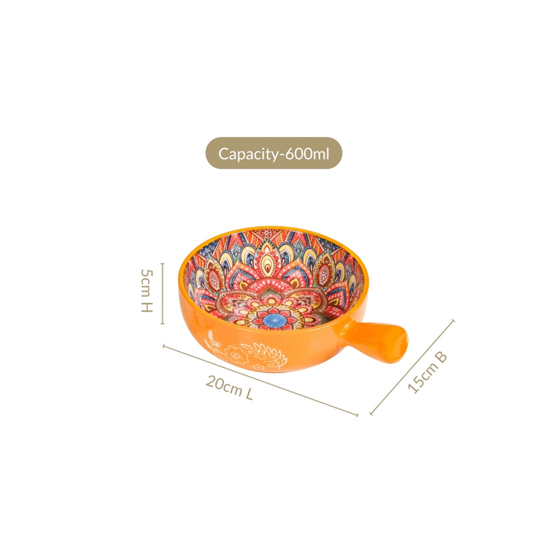 Sunlit Yellow Mandala Dish Bowl With Handle 600ml