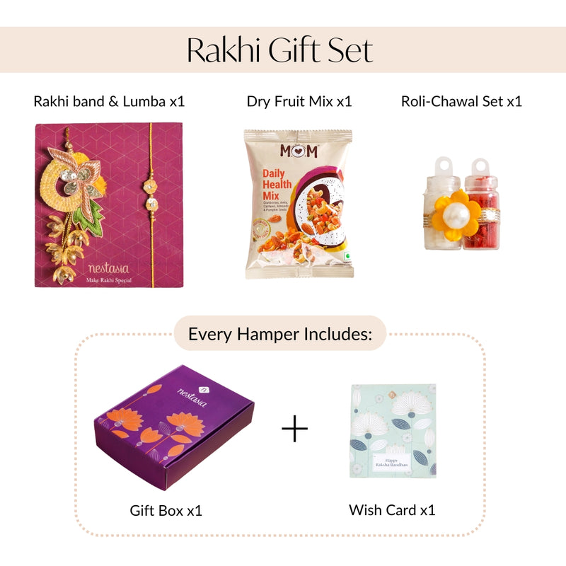 Sunlit Amber Petal Rakhi Lumba Set
