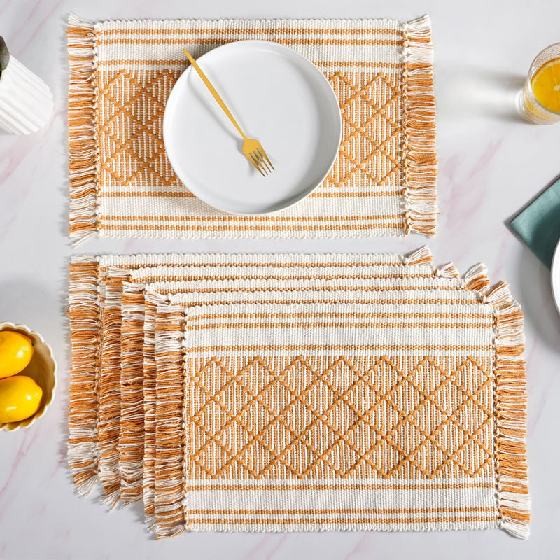 Sunloom Textured Placemat With Fringes Set Of 6