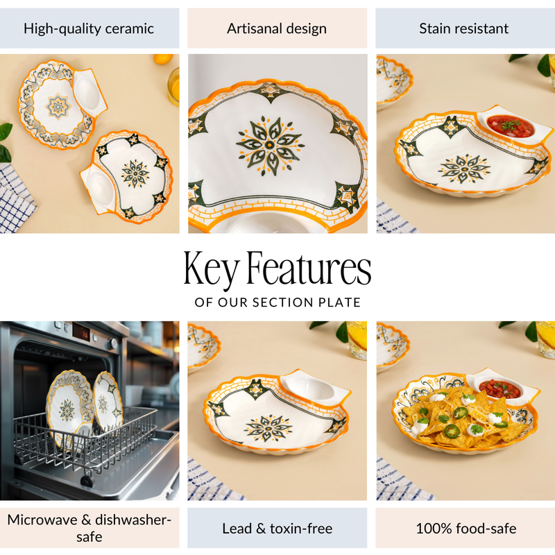 Sunny Bloom Ceramic Section Plate Set Of 2