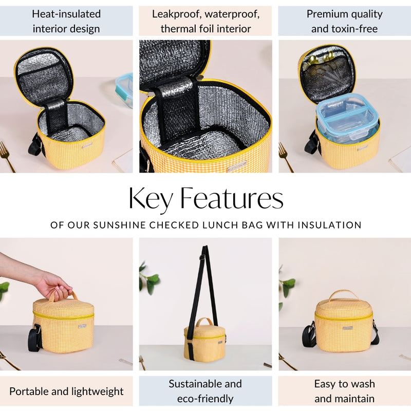 Sunshine Checked Lunch Bag With Insulation