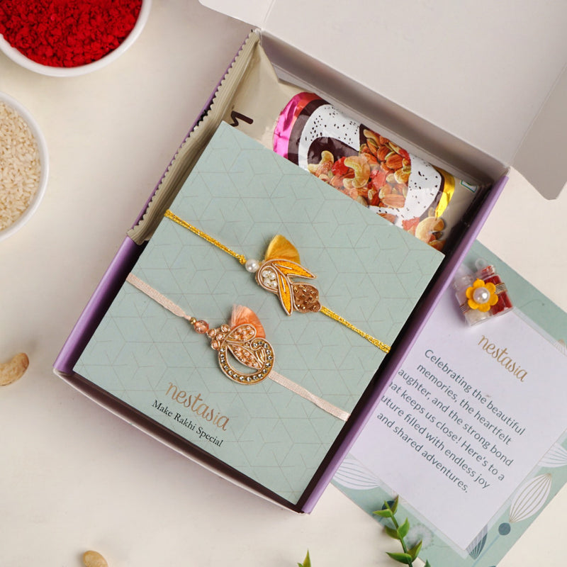 Sunshine Bloom Set Of 2 Rakhi Gift Set