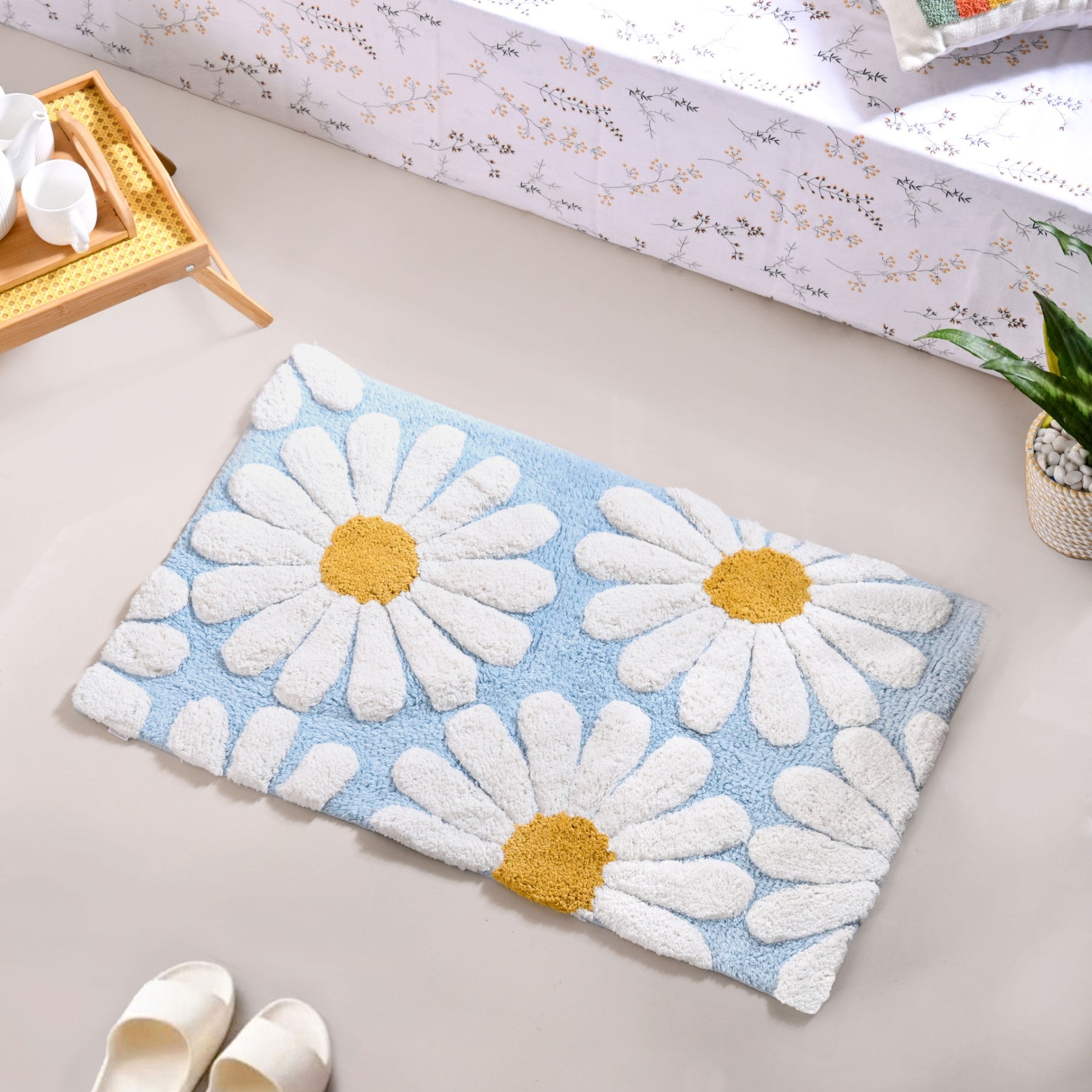 Supersoft Cotton Roseate Anti Slip Floor Mat Blue 85x52cm