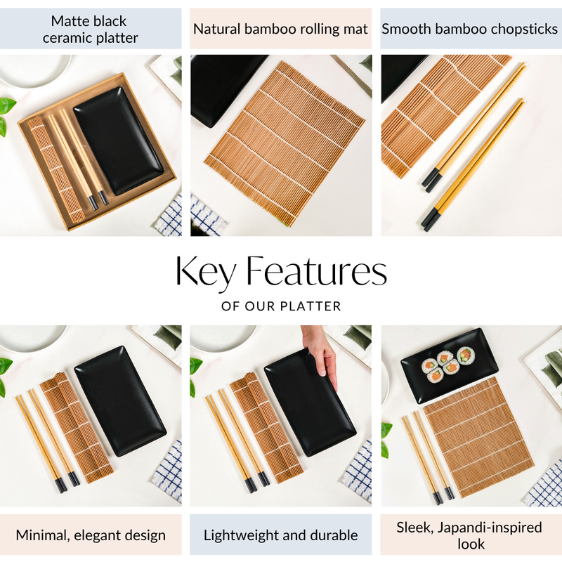 Sushi Kit With Rolling Mat And Chopsticks Set Of 9