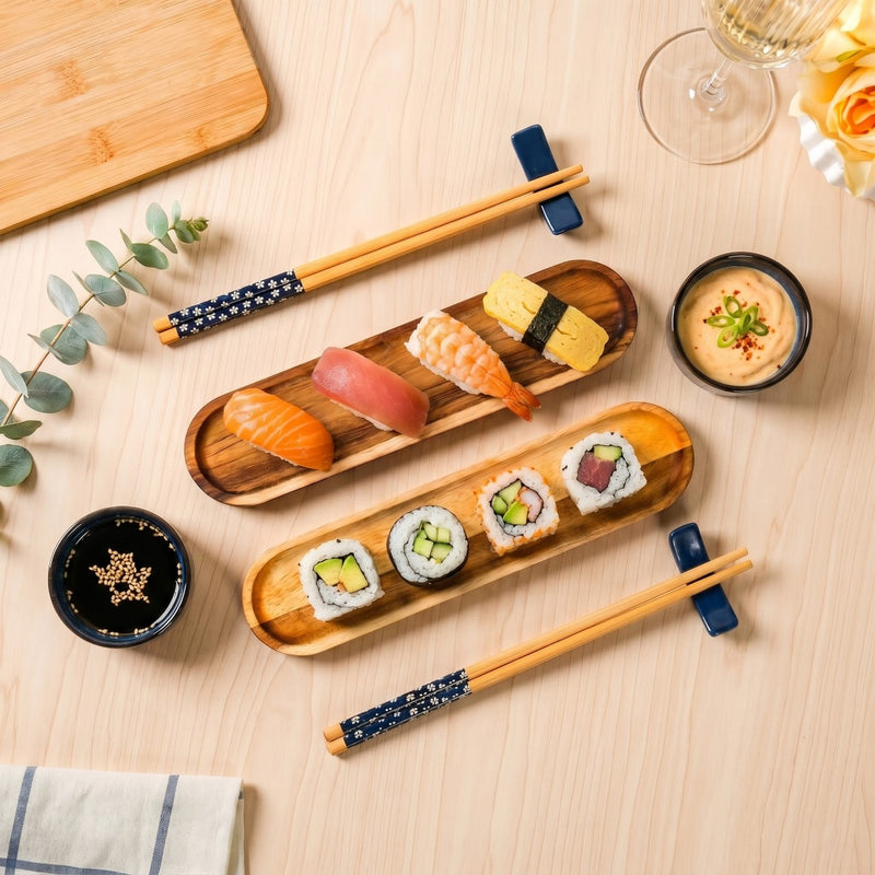 Sushi Platter With Bowl Chopstick And Holder Set Of 8