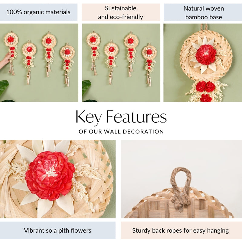 Sustainable Red Bloom Wall Decor Set Of 4