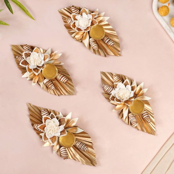 Sustainable Pine Leaf Sola Tea Light Candle Holder Set Of 4