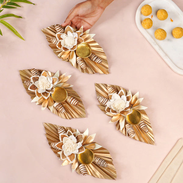 Sustainable Pine Leaf Sola Tea Light Candle Holder Set Of 4