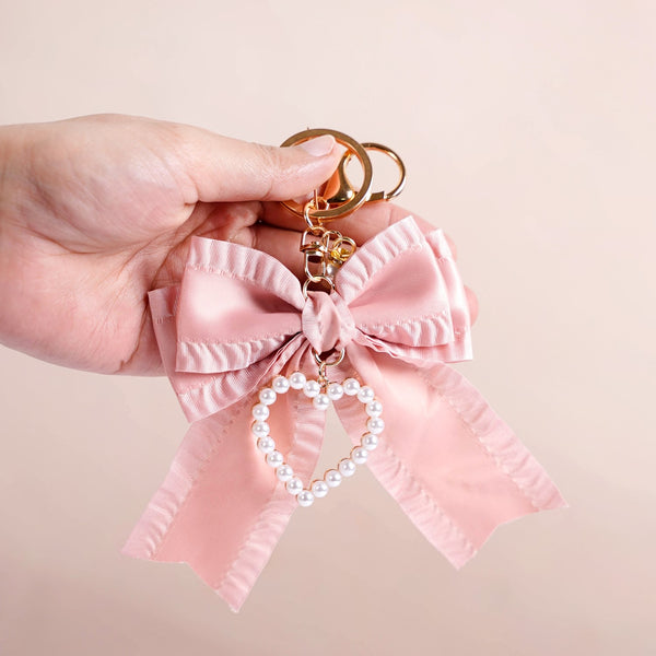 Sweet Heart Bow Keychain With Metal Hooks