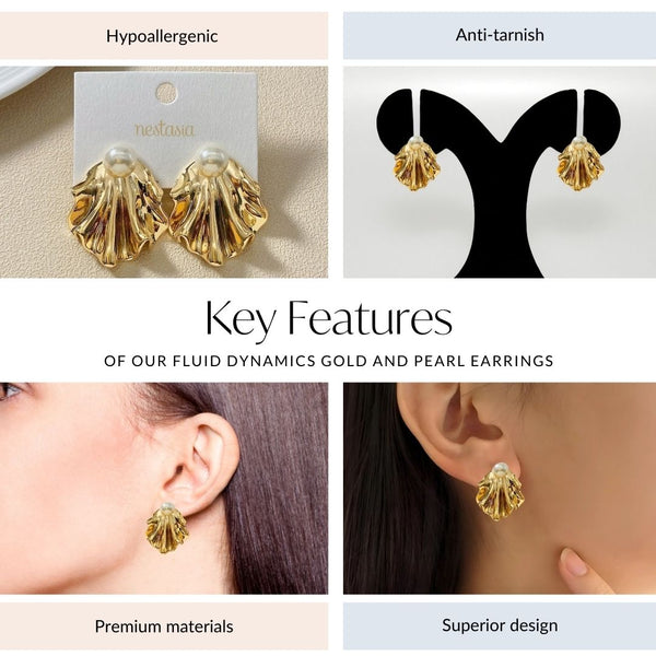 Fluid Dynamics Gold And Pearl Earrings