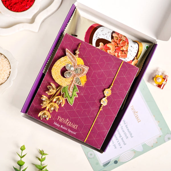 Sunlit Amber Petal Rakhi Lumba Set
