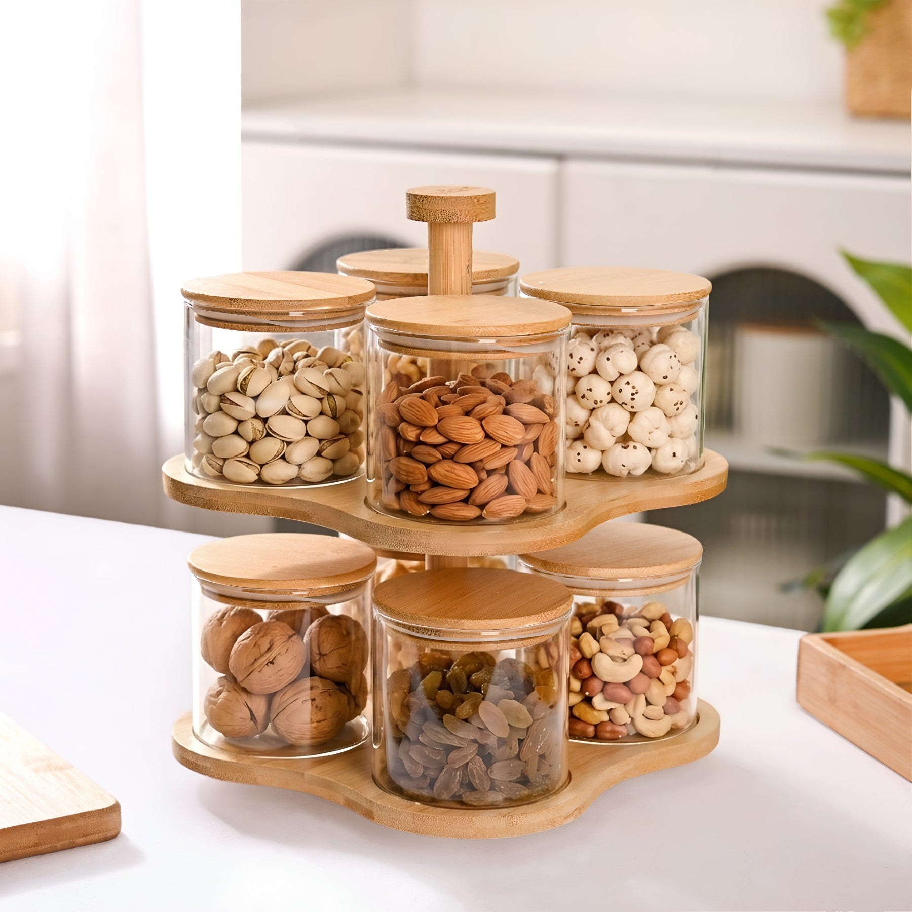 Airtight Storage Jars With Rotating Double Decker Stand Set Of 9 350ml