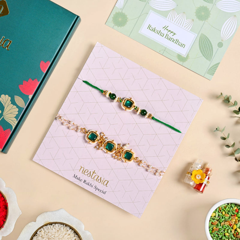Regal Emerald Rakhi And Lumba Set