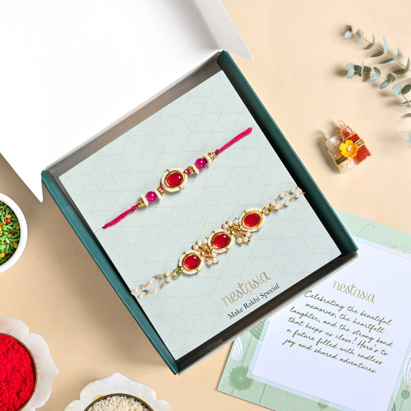 Regal Pink Quartz Rakhi And Bracelet Lumba Set