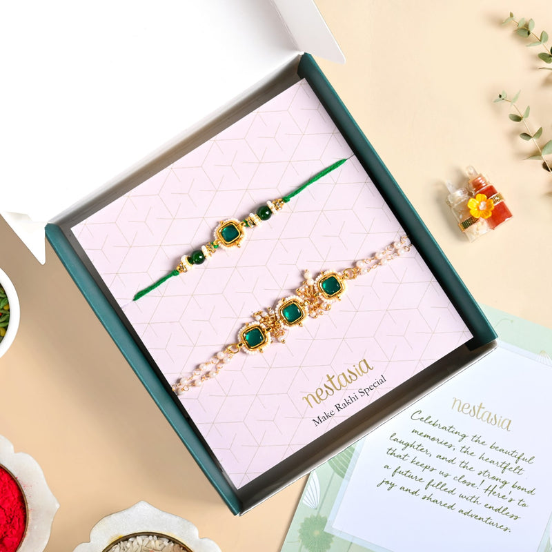 Regal Emerald Rakhi And Lumba Set