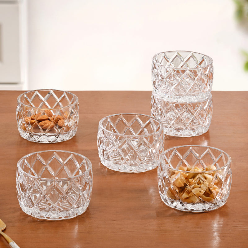 Diamond Cut Glass Bowl Set Of 6 160ml